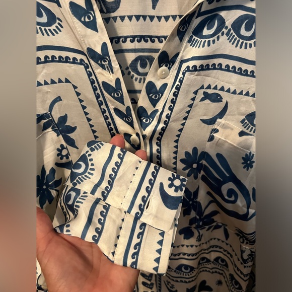 ANTHROPOLOGY Corey Lynn Calter Blue Rayon Print Mini Shirt Dress Size Small - Picture 6 of 9